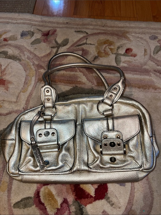Franco Sarto Handbags - Franco Sarto Metallic Silver Double Front Pocket Shoulder Bag